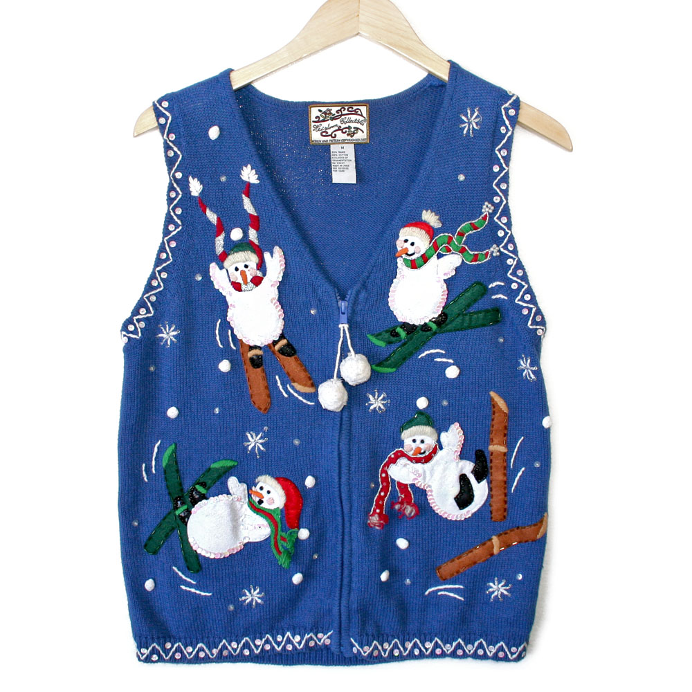 Clumsy Skiing Snowmen Ugly Christmas Sweater Vest - The Ugly Sweater Shop