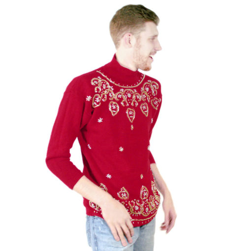 Gold Beaded Red Tacky Ugly Christmas Sweater (or Valentines)