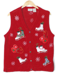 Ice Skates and Mittens Ugly Christmas Sweater Vest