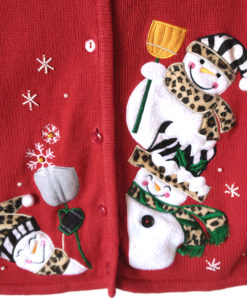 Leopard Print Trim Snowman Ugly Christmas Sweater Vest