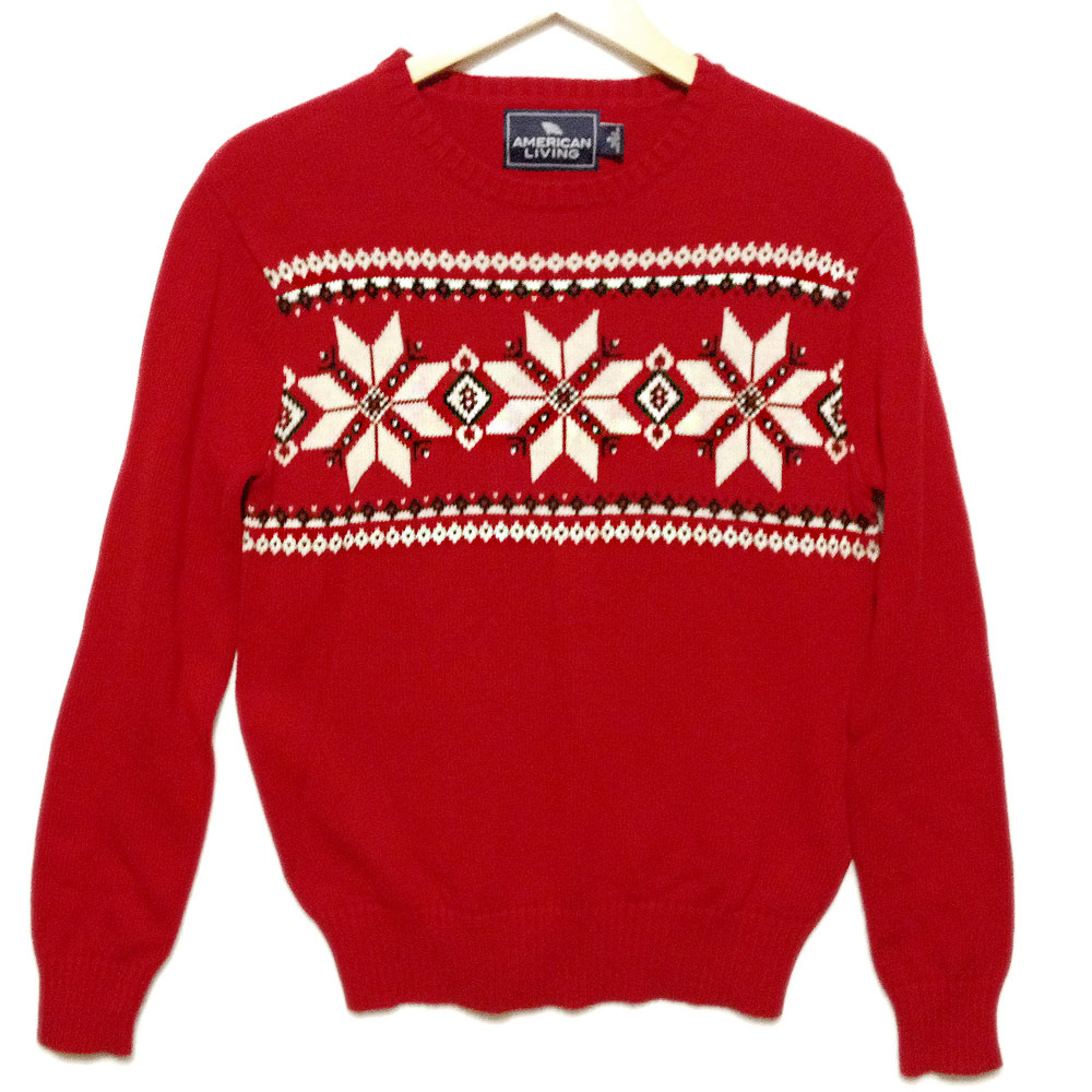 Red Nordic Snowflake Men's Cotton Ski Ugly Sweater - The Ugly Sweater Shop