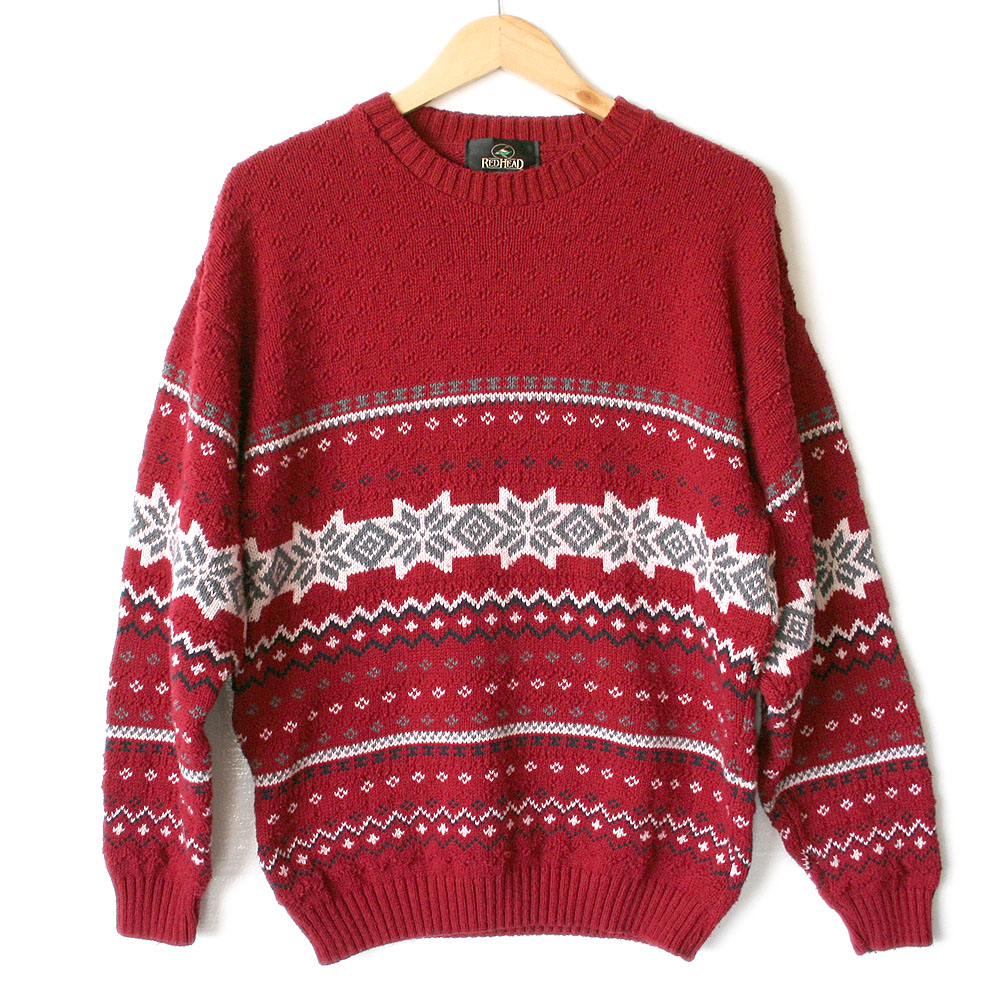 Red Nordic Snowflake Nubby Ski / Ugly Christmas Sweater - The Ugly ...