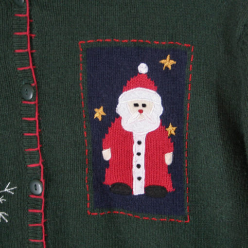 Santa and Snowman Wooly Green Ugly Christmas Sweater