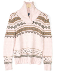 Shawl Collar Pink Nordic Snowflake Ugly Ski Sweater
