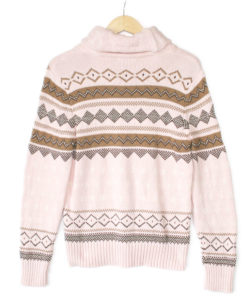Shawl Collar Pink Nordic Snowflake Ugly Ski Sweater