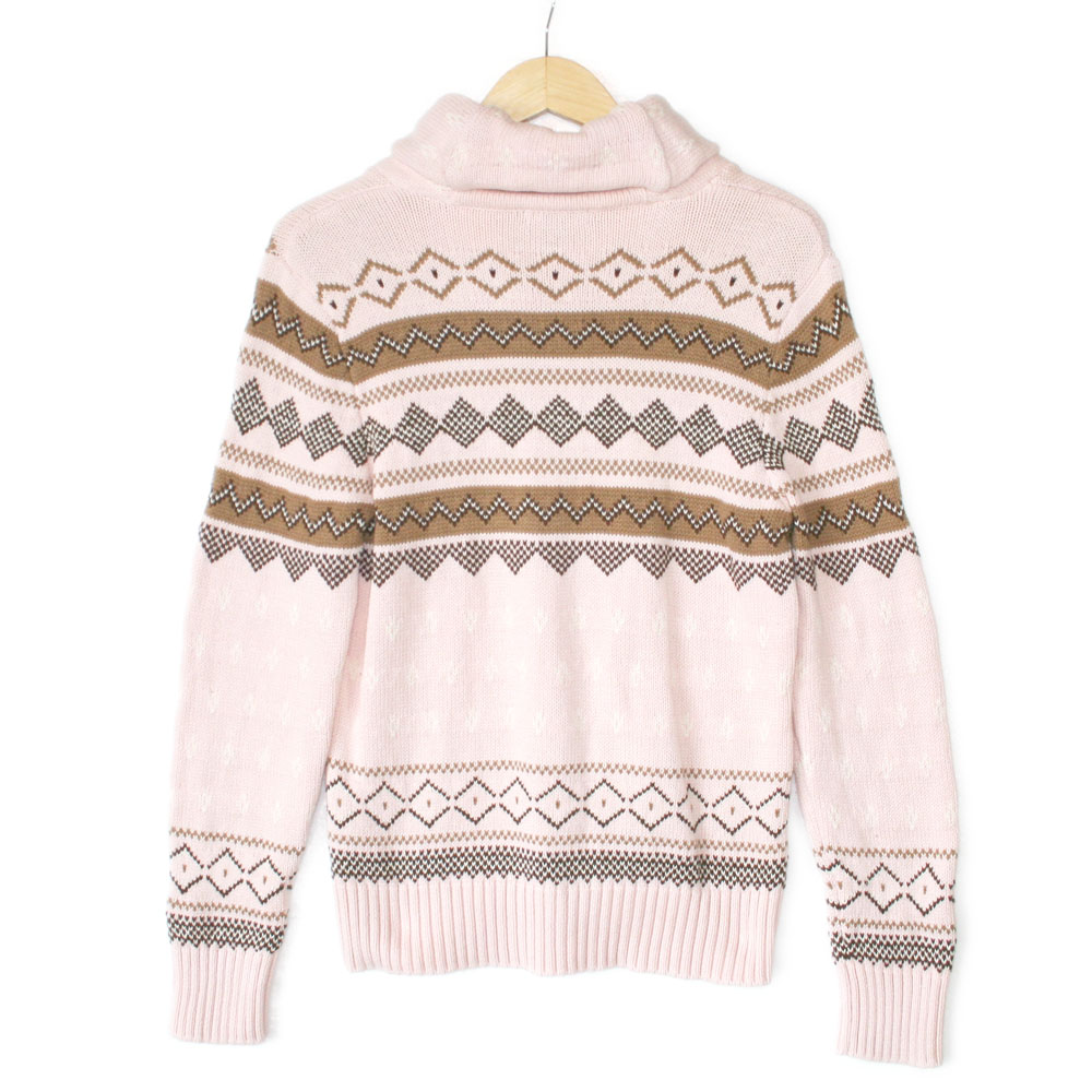 Shawl Collar Light Pink Nordic Ugly Ski Sweater - The Ugly Sweater Shop