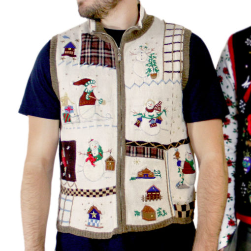 Snowmen and Brown Plaid Tacky Ugly Christmas Sweater Vest