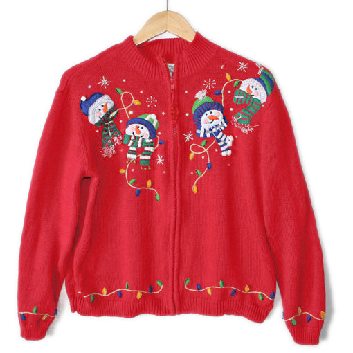 Snowmen and Christmas Lights Tacky Ugly Holiday Sweater - The Ugly ...