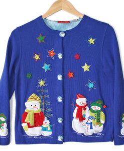 Snowmen and Stars Tacky Ugly Christmas Sweatshirt Cardigan