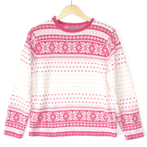Soft Chenille Pink and White Ugly Ski Sweater