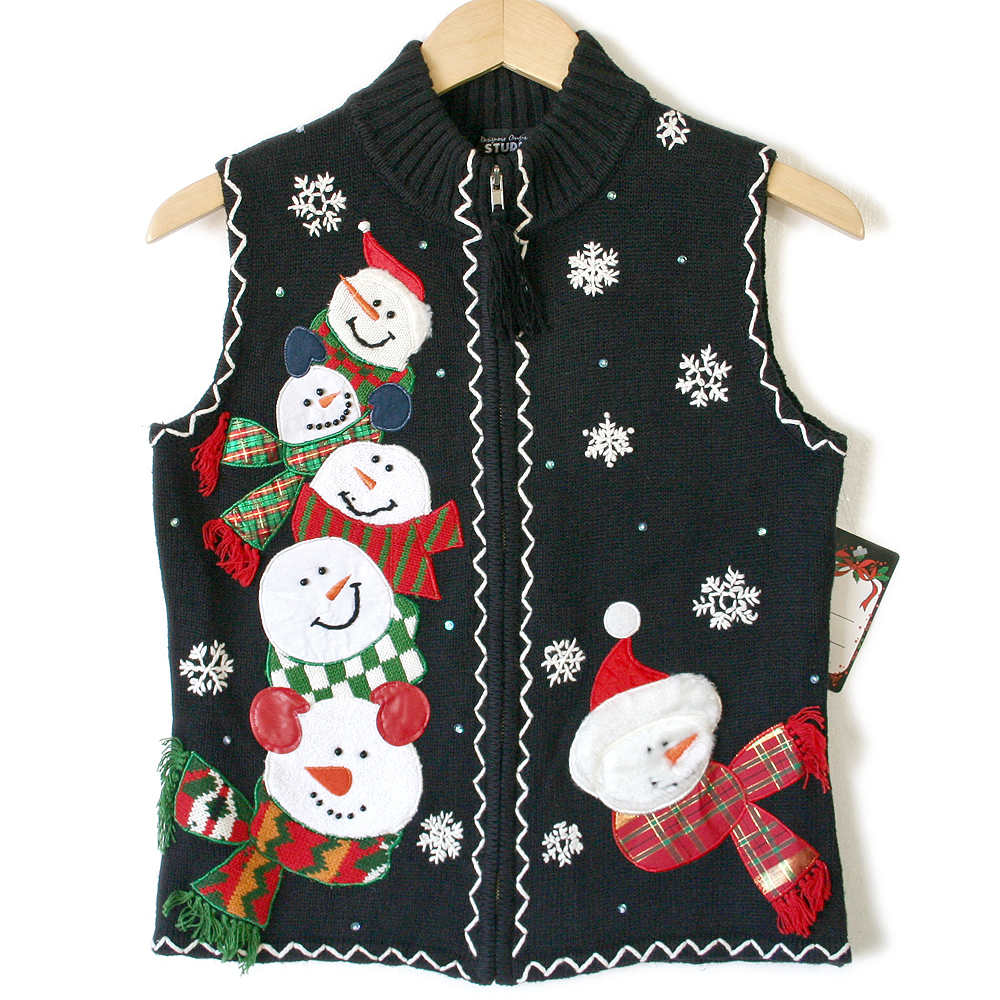 Stack of Snowmen Ugly Christmas Sweater Vest - The Ugly Sweater Shop