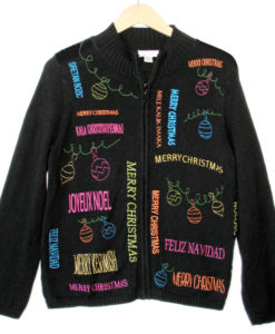 The Many Languages Of Christmas Cardigan Ugly Sweater
