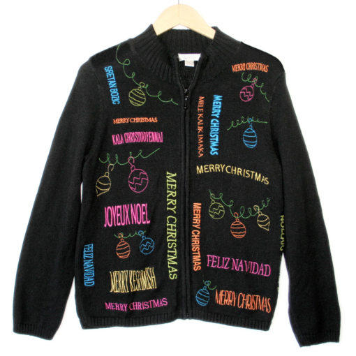 The Many Languages Of Christmas Cardigan Ugly Sweater