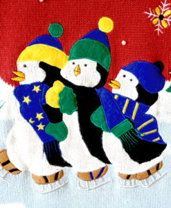 Triplet Ice Skating Penguins Tacky Ugly Christmas Sweater