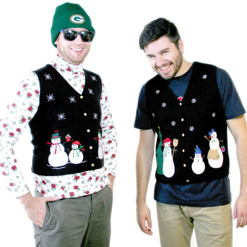 Twinsies! Coordinating Snowmen Ugly Christmas Sweater Vests