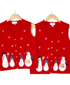 Twinsies! Matching Snowmen Ugly Christmas Sweater Vests