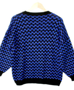 Vintage 80s Oversized Black & Blue Sparkle Nordic Ski Ugly Sweater