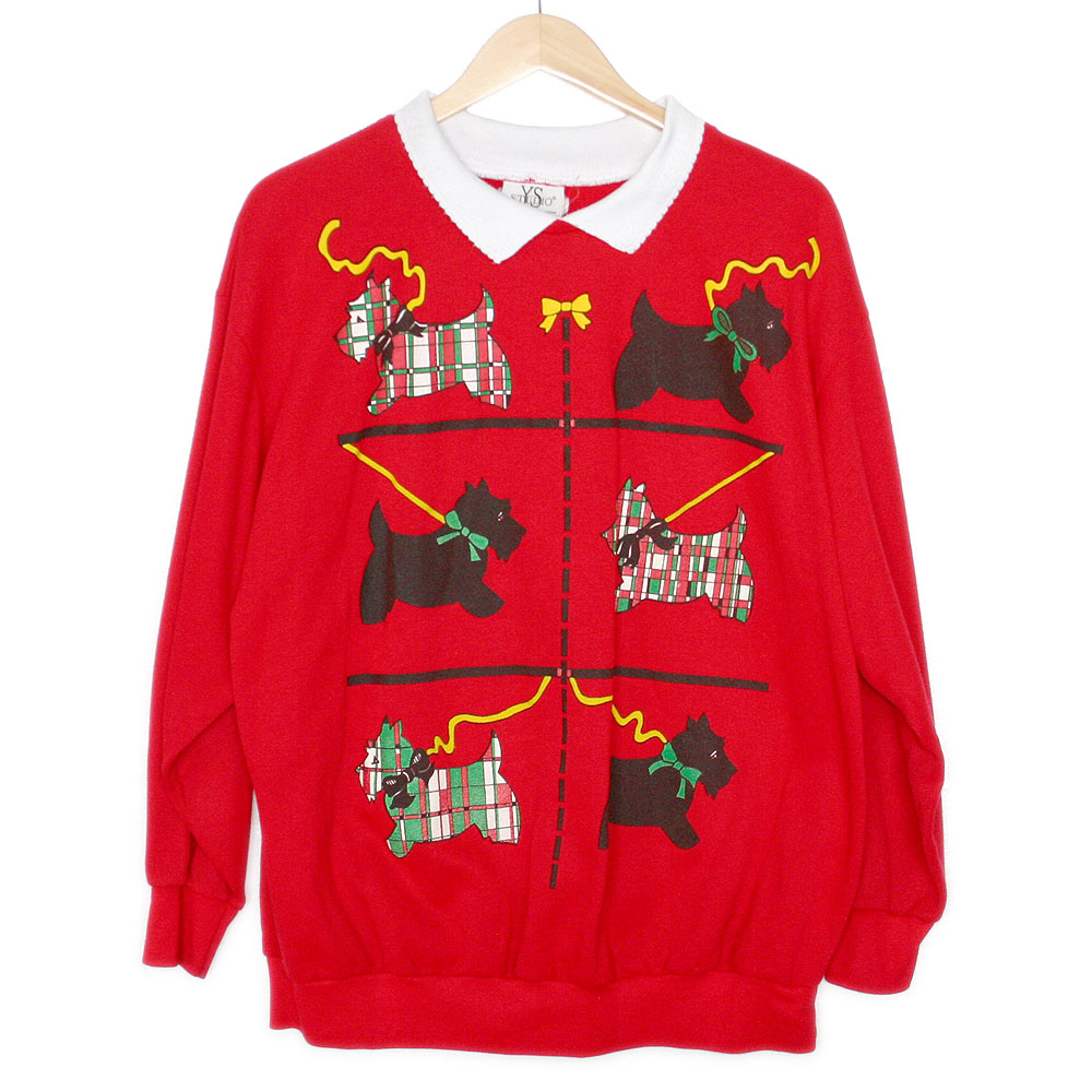 Vintage 80s Scottie Dogs Ugly Christmas Sweatshirt - The Ugly Sweater Shop