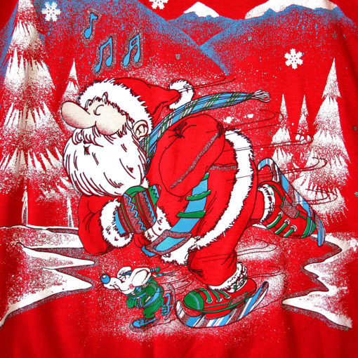 Vintage 80s Skating Santa Tacky Ugly Christmas Sweatshirt