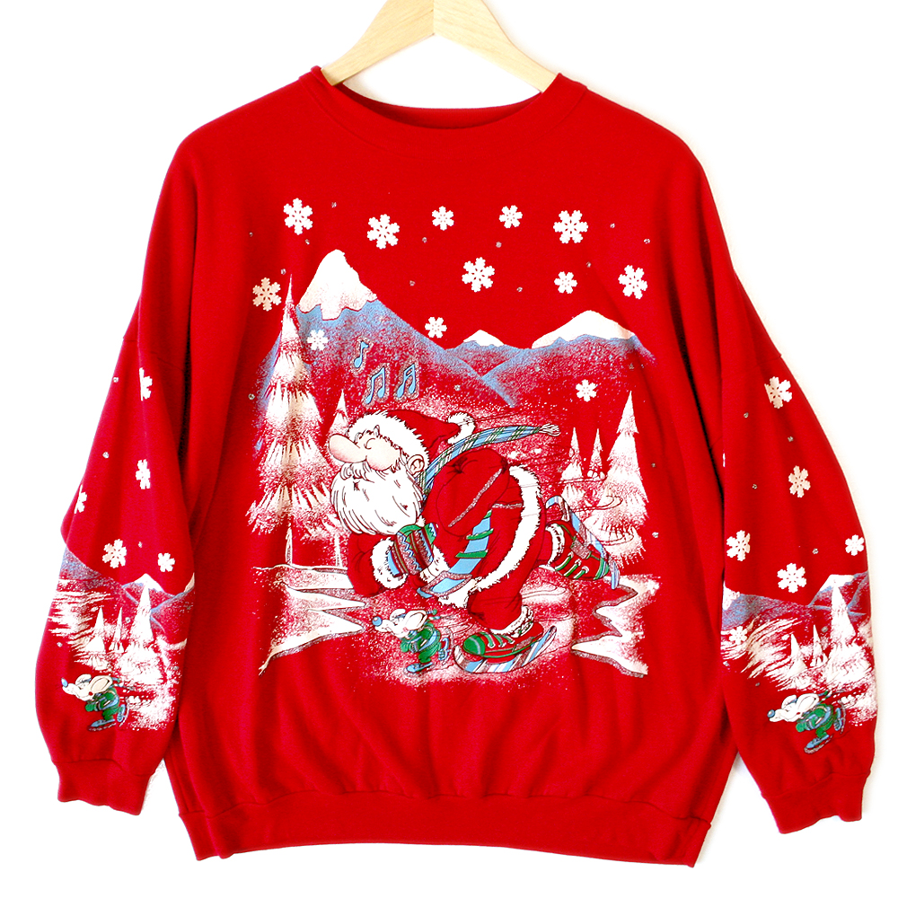Vintage 80s Skating Santa Tacky Ugly Christmas Sweatshirt - The Ugly ...