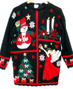 Vintage 80s Snowman and Angel Acrylic Ugly Christmas Sweater