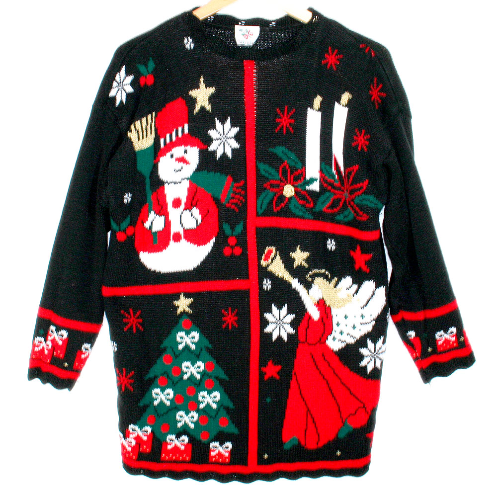 Vintage 80s Snowman and Angel Acrylic Ugly Christmas Sweater - The Ugly ...