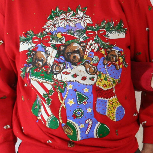 Vintage 80s Teddy Bears in Christmas Stockings Tacky Ugly Sweatshirt