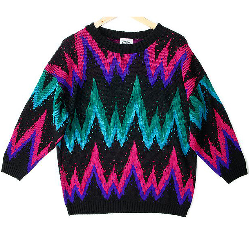 Bright Vintage 80s Zig Zag Tacky Ugly Sweater - New! - The Ugly Sweater ...