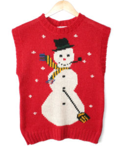 Vintage Chunky Knit Snowman Acrylic Ugly Christmas Sweater Vest