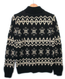 Black and Cream Zip Front Ugly Ski Sweater