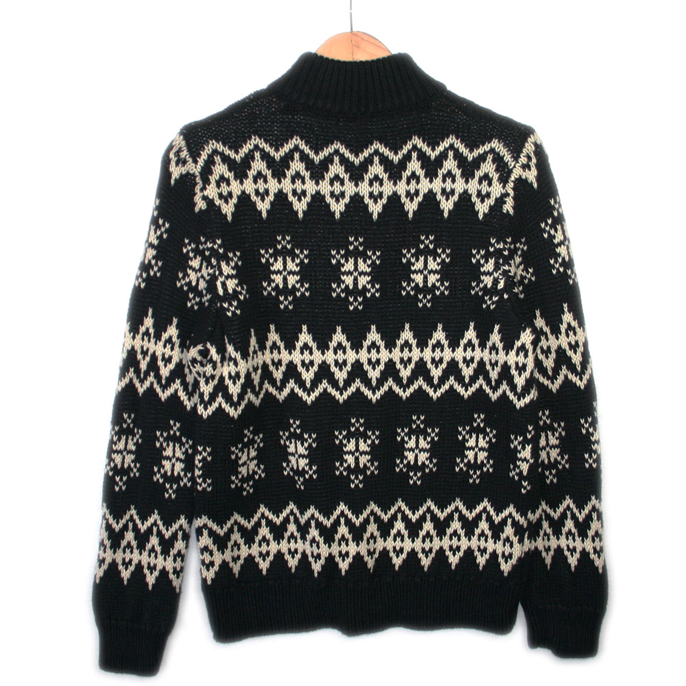 Black and Cream Zip Front Ugly Ski Sweater - The Ugly Sweater Shop