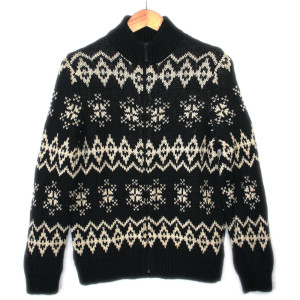 Black and Cream Zip Front Ugly Ski Sweater - The Ugly Sweater Shop