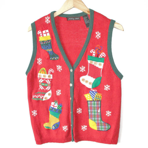 Christmas Stockings Tacky Ugly Holiday Sweater Vest - The Ugly Sweater Shop