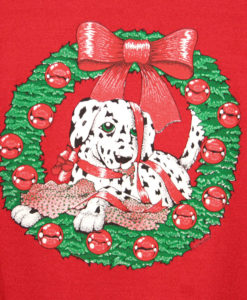 Creepy Eye Dalmatian In A Wreath Vintage 90s Ugly Christmas Swetashirt