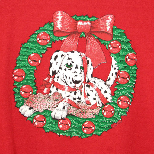 Creepy Eye Dalmatian In A Wreath Vintage 90s Ugly Christmas Swetashirt