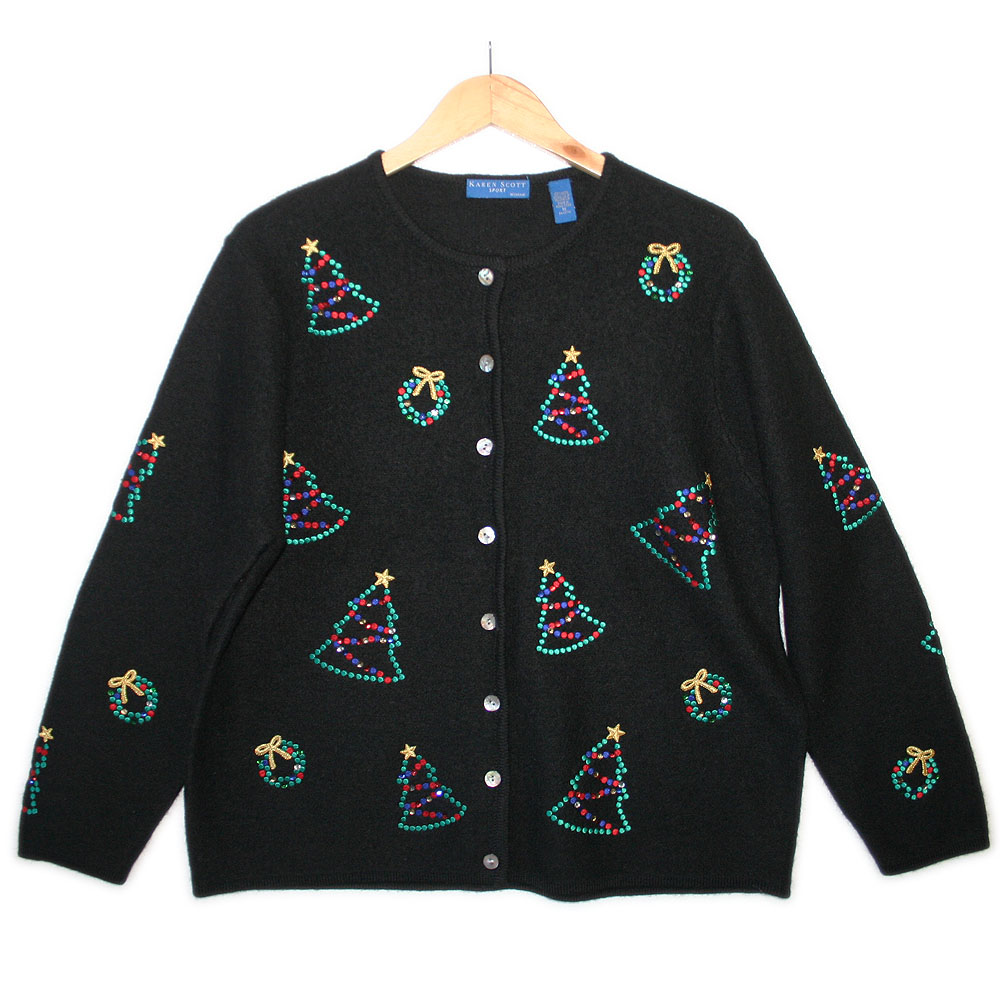 Dotty Christmas Trees and Wreaths Boiled Wool Ugly Holiday Sweater ...
