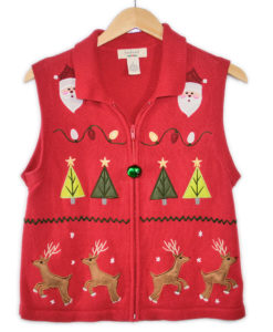 Floating Santa Heads and Prancing Reindeer Ugly Christmas Sweater Vest