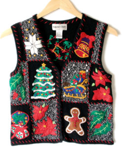 Gingerbread Man and Christmas Tree Busy Tacky Ugly Christmas Sweater Vest