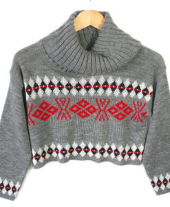Gray Nordic Turtleneck Cropped Ugly Ski Sweater