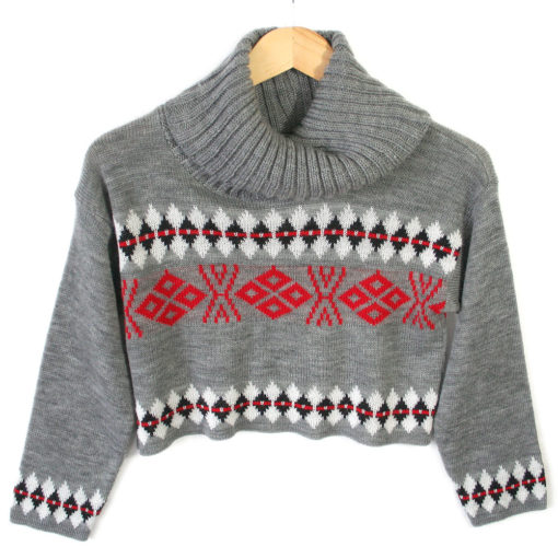 Gray Nordic Turtleneck Cropped Ugly Ski Sweater