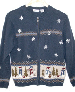 Let It Snow Snowmen Wooly Ugly Christmas Sweater - Blue