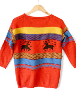 Orange 8-Bit Reindeer Hi-Lo Ugly Ski Sweater