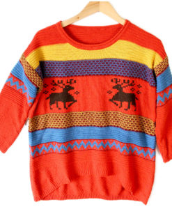 Orange 8-Bit Reindeer Hi-Lo Ugly Ski Sweater