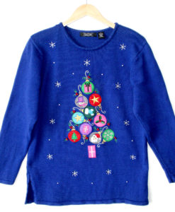 Ornaments Obscuring Christmas Tree Tacky Ugly Holiday Sweater