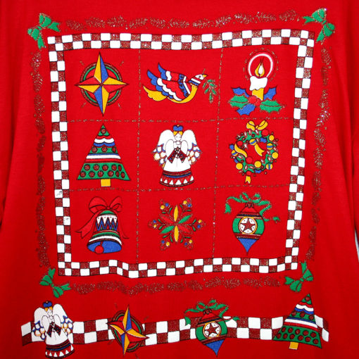 Red Holiday Squares Vintage 80s Ugly Christmas Sweatshirt