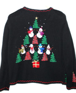 Ribbon Trees and Snowmen Tacky Ugly Christmas Sweater