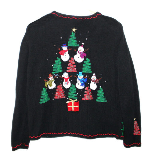 Ribbon Trees and Snowmen Tacky Ugly Christmas Sweater