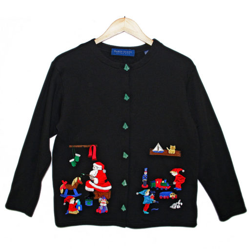 Santa's Workshop Tacky Ugly Christmas Sweatshirt Cardigan