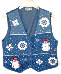 Snowmen With Mops Denim Ugly Christmas Vest