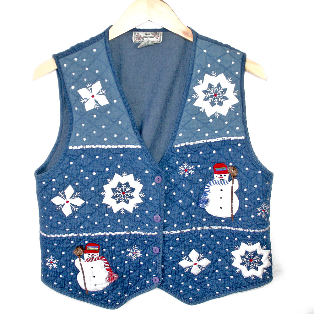 Snowmen With Mops Denim Ugly Christmas Vest - The Ugly Sweater Shop